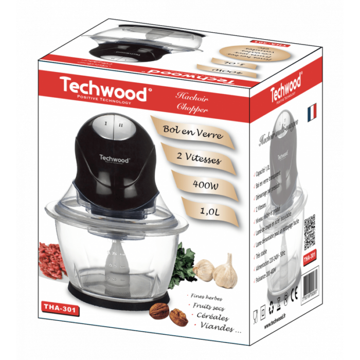 Techwood mini hachoir bol en verre  1L 300W THA-301 – Image 2