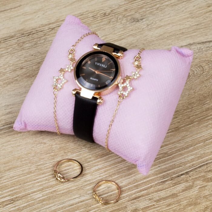 Yifenli Montre Femme Bracelet Cuir _ Noir – Image 1