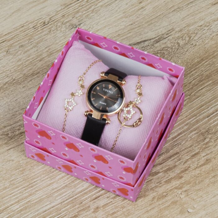 Yifenli Montre Femme Bracelet Cuir _ Noir – Image 3