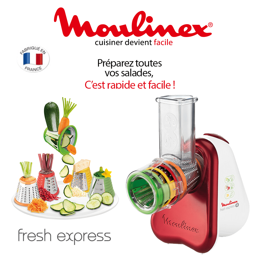 Râpe électrique Moulinex Fresh Express Max 5 en 1 DJ812510 Blanc et Rouge