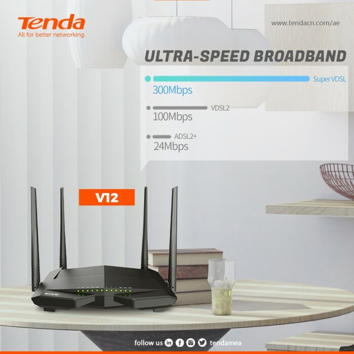 Tenda Modem Router V12 AC1200 Dual Band Wireless VDSL2/ADSL2 – Image 6