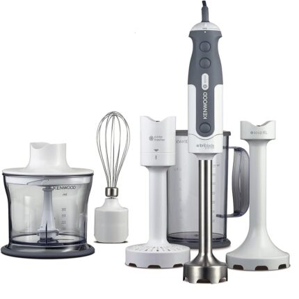 Mélangeur à main Kenwood, anti-éclaboussures, le mélangeur comprend 5 accessoires : hachoir de 0,5 L, accessoire pour soupe et presse-purée, fouet et gobelet en plastique sans BPA de 0,75 L, 800 W,.